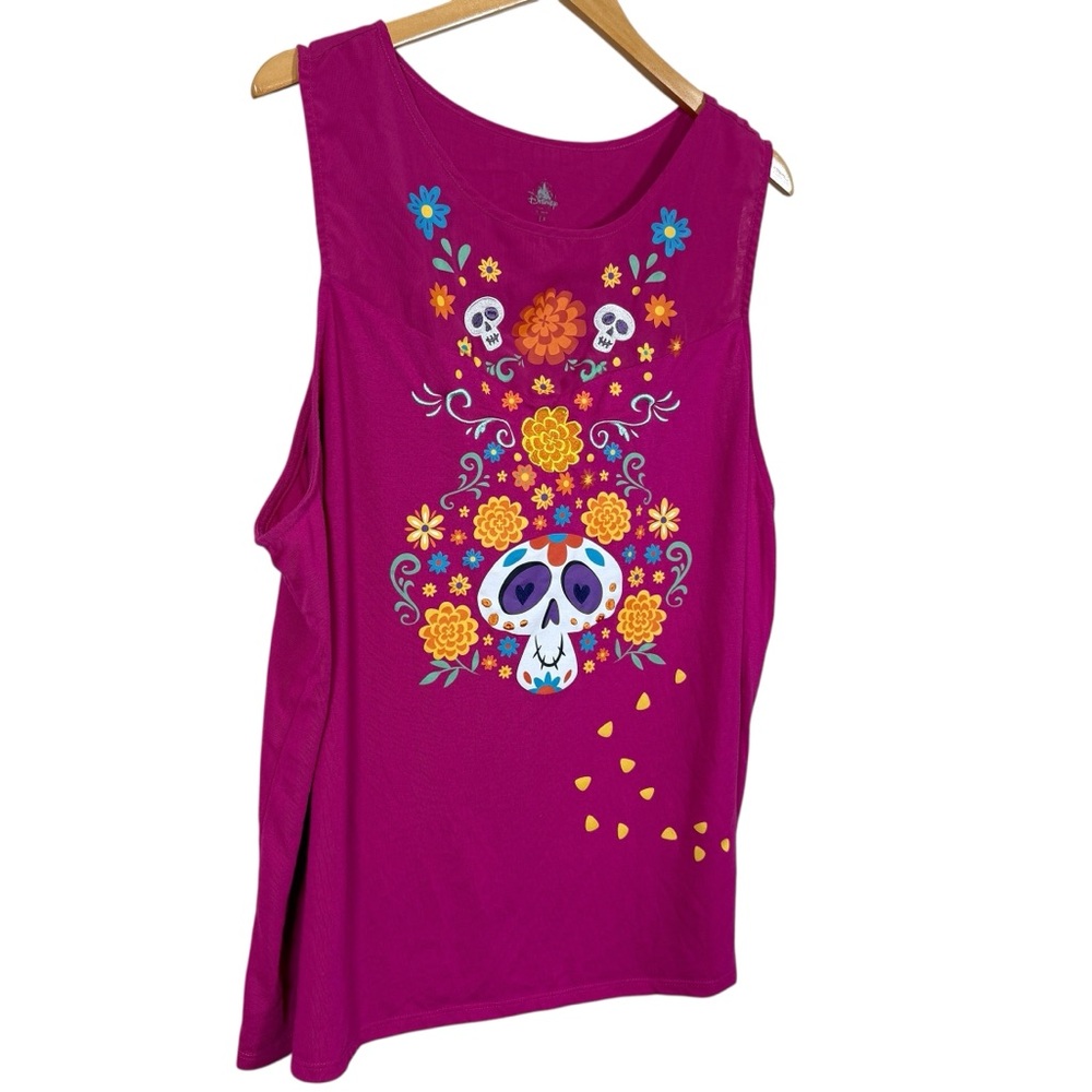 Disney Floral Skull Embroidered Graphic Tank Top Pink Size 3X - Picture 2 of 5